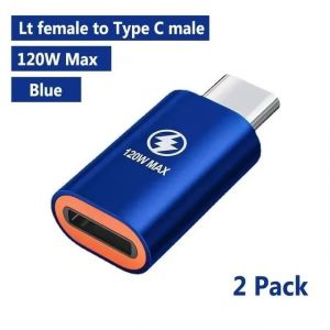 (L To C Blue 2p) Adaptateur Usb C &Agrave; 8 Broches, Charge Rapide Pour Iphone Lightning Femelle Vers Connecteur De Chargeur Type-C Pour Iphone 15 Pro 14 Macbook Ipad - Neuf