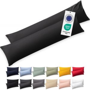 Cauc-Housse De Coussin 40x145 Coton - Lot De 2 - Certifi&eacute;e Oeko-Tex - Taie Coussin Premium Lavable En Machine - Taie Oreiller 40x145 Douce - Jersey - Confortable Et Facile &Agrave; Entretenir - Anthracite - Neuf