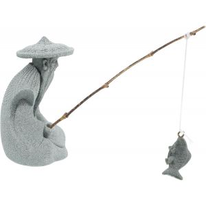 MEVRONISSHOP-Statue De P&ecirc;cheur Figurines De Bonsa&iuml; Statue D&eacute;corative De P&ecirc;cheur D&eacute;cor Chinois D&eacute;co De Jardin Asiatique Statues D'ext&eacute;rieur P&ecirc;cheur D'aquarium D&eacute;coration De Statues R&eacute;sine Grey - Neuf