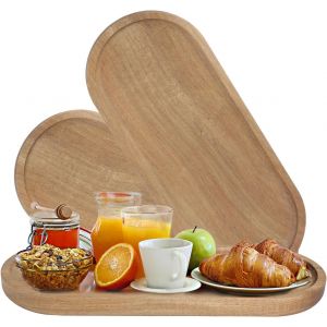 Checarzhn--No1-3 Plateau Ovale En Bois 3 X 12x 2 Cm Plateaux En Bois D'acacia Plateau De Service En Bois Plateaux Décoratifs Pour Présenter Des Fruits Gâteaux Collations Café En-Cas De Fêtes, Marron - Neuf