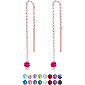 Kal-® Petites Boucles D'oreilles Pendantes À Chaîne Barre En Argent Fin 925 Plaqué Or Rose Avec 3 Mm Cristaux De Swarovski® Elements Ronds - Choix De Différentes Couleurs - Neuf