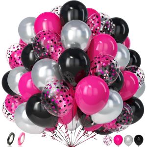 Ballons Noir et Violet, 50Pièces Noir Violet Foncé Métal Violet Confettis Ballon Latex Hélium Ruban Hommes Femmes Anniversaire Mariage Valentin Graduation Proposition Halloween Mascarade Décora - Neuf