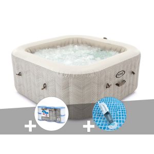 Kit spa gonflable Intex PureSpa Chevron carr&eacute; Bulles 6 places + 6 filtres + Aspirateur - Neuf