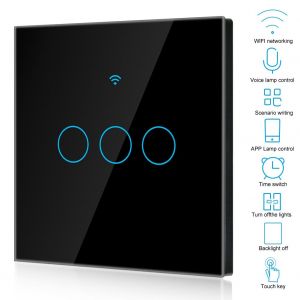 Interrupteur tactile Wi-Fi a cercle unique pour Alexa et Google, 3 voies, AC 100-250 V (prise UE noire) - Neuf
