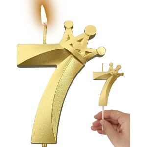 ERYI-1 Bougie D'Anniversaire Dorée En Forme De Chiffre 7 Parfaite Pour Les Décorations De 7E Anniversaire, Les Bougies En Forme De Chiffre Pour Gâteaux Sont Parfaites (Or, 7) - Neuf