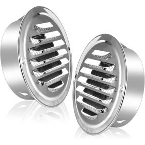 Lot de 2 grilles d'aération rondes en acier inoxydable - 120 mm - Avec moustiquaire - Protection contre les intempéries - En acier inoxydable - Pour cuisine - Neuf