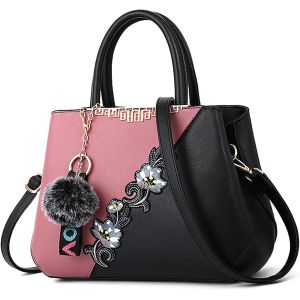 KALANKA-Sac &agrave; Main Femmes Bandouli&egrave;re Sac Mode Mignonne Broderie Crossbody Bag Travailler Voyage D&eacute;contract&eacute; Quotidien &eacute;l&eacute;gant Femmes Cuir PU Sac &agrave; Main Rose A - Neuf