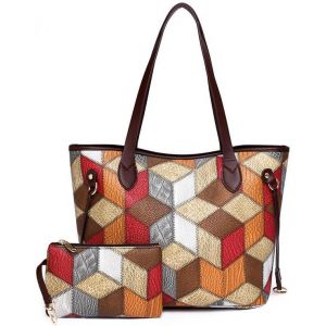 KALANKA-&reg; Sac &agrave; main fourre-tout &agrave; bandouli&egrave;re femme grande capacit&eacute; 2 pi&egrave;ces dans1 sac ensemble sac &agrave; main pour femme - Neuf