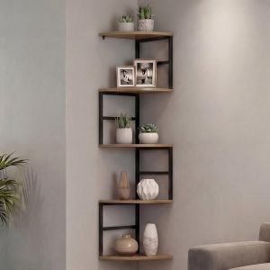 &Eacute;tag&egrave;re d'angle HWC-O99, &eacute;tag&egrave;re suspendue, &eacute;tag&egrave;re murale, &eacute;tag&egrave;re d'angle, 5 niveaux, m&eacute;tal industriel, m&eacute;lamine MVG 128x30x30cmmarron - Neuf