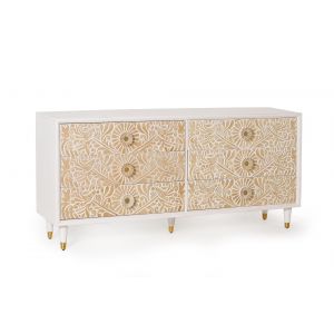 Commode En Bois De Manguier Blanc Avec Détails Dorés - Neuf