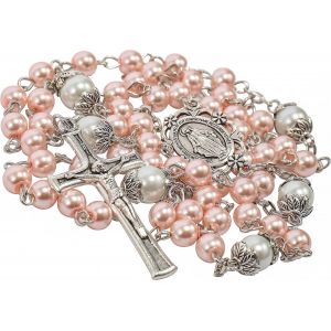 Kal-Store Chapelet De Perles Blanches Notre Père Collier De Perles Médaille De Lourdes Et Croix Crucifix Dévotion Spirituelle - Neuf
