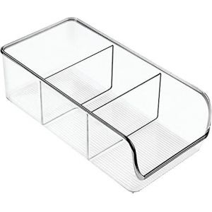 Boîte de rangement à 3 compartiments, bac en plastique moyen pour placard ou tiroir, bac alimentaire empilable sans couvercle, transparent - Neuf