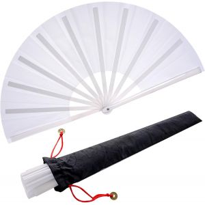 Lot De 2 Grands Éventails Pliants En Soie Chino - Tai Chi - Tissu En Nylon - Avec Manches De Support - Pour La Perfo Ce - Décoration De Danse - Festival (Blanc)[Ven750844] - Neuf