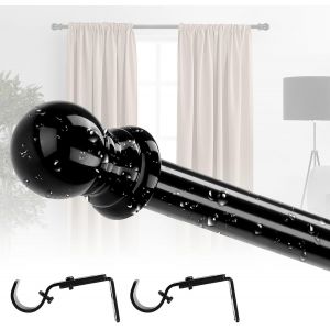 Tringle à rideaux extensible avec supports réglables-1 voie-En acier inoxydable-Noir-76-284 cm-Diamètre : 2,5 cm-Pour salon,chambre d'enfant,chambre à coucher - Neuf