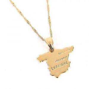 Espagne Carte Pendentif Collier Pour Femmes 24k Or Couleur Bijoux Espagne Pays Carte Espagnole Bijoux - Neuf