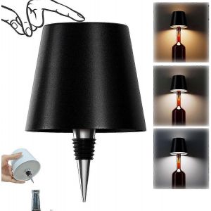 Lampe De Bouteille Sans Fil,Lampe De Bouteille De Vin &Agrave; Gradation Continue 3 Couleurs,Commande Tactile Rechargeable Led,Pour Chambre &Agrave; Coucher,Restaurant,Bar (Noir) &Eacute;dition - Neuf