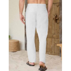 Tzf-Pantalon Coton Lin Homme Ample Pantalon Lin Homme D&eacute;contract&eacute; L&eacute;ger Pantalon Homme Lin &Eacute;t&eacute; Large Pantalon En Lin Homme Casual Respirant Pantalons Homme Plage Yoga Jogging Pants Ceinture Poches - Neuf