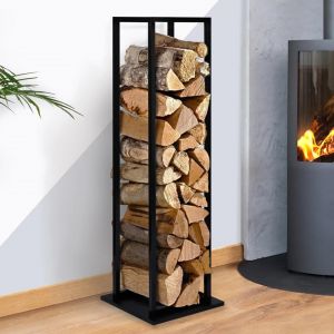Range b&ucirc;ches vertical acier noir avec &eacute;tag&egrave;re H.112 CM pour chemin&eacute;e - Neuf