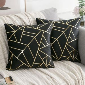 CAUC-Housse de Coussin 45x45 Noir et Or Coussin Decoratif Canape Coussin Salon Canap&eacute;s 18x18 Carr&eacute; Doux Deco Coussin 2 Paquets - Neuf