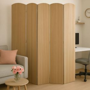 Paravent en bambou HWC-O30, cloison de s&eacute;paration, pare-vue, pliable, 5 panneaux, 170 x 204 cm - Neuf