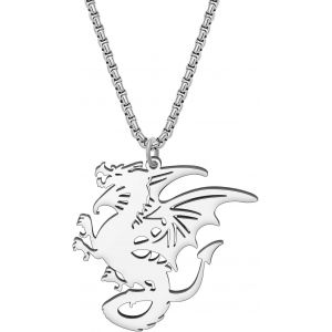 Kal-Collier Dragon En Acier Inoxydable Cha&icirc;ne Pendentif Dinosaure Fantasy Charms Cadeaux Pour Femme Filles Bijoux - Neuf