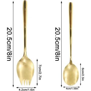 6 Pi&egrave;ces Couverts &Agrave; Salade Dor&eacute;s En Acier Inoxydable,3 Cuill&egrave;res &Agrave; Salade Et 3 Fourchettes &Agrave; Salade,Couvert Salade Design Poli,Lavables Au Lave-Vaisselle - Neuf