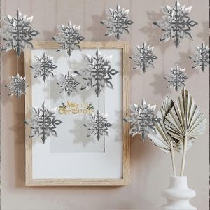 D&eacute;corations de No&euml;l en forme de flocons de neige 3D &agrave; suspendre avec ficelle, 12 cm / 17 cm / 22 cm (2 pi&egrave;ces de chaque taille). - Neuf