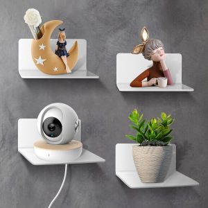 CAUC-4 Pcs Etagere Murale Blanche,&Eacute;tag&egrave;re Flottante &Eacute;tag&egrave;res de Rangement Invisibles &Eacute;tag&egrave;res Murales Flottantes Murales Etagere Murale Sans Percage avec Trous de C&acirc;ble pour Salle de Bain, Chambre, S - Neuf