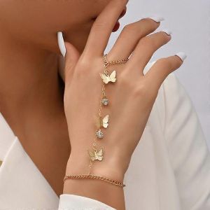 Boho Papillon Doigt Bracelet En Or Cristal Esclave De La Cha&icirc;ne D'vintage Strass Cz Bracelet Pour Les Femmes - Neuf