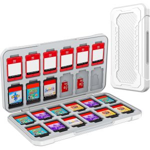 Kal-Rangement Jeux Switch Pour Nintendo Switch 2/Lite/Oled,Support De Stockage De Mémoire En Design En Fibre De Carbone Blanc Avec 24 Fentes Carte Jeu Et 24 Fentes Carte Micro Sd - Neuf