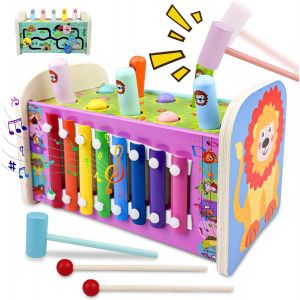ERYI-3 En 1 Jouet Xylophone Bebe, Montessori Marteau En Bois Jouet, Jeux Chasse Taupe, Enfants Banc À Marteler, Jeu Motricité Fine Développement Cadeau Pour Enfant Garçons Filles 1 2 3 4 Ans - Neuf