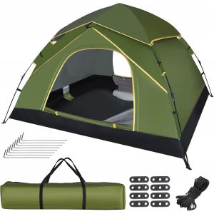 Letnerny-Tente De Camping Pour 3 À 4 Personnes, Pop-Up Automatique, Avec Double Portes, Imperméable Et Coupe-Vent, 3-4 Saisons, Tente D'extérieur Pour Famille, Trekking Et Camping, Vert Olive - Neuf