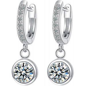 Boucles D'oreilles Femme Argent 925,Cr&eacute;oles Boucles D'oreilles Avec Coeur Pendentif En Zirconium,Boucles D'oreilles De Mariage,Boucles D'oreilles Hypoallerg&eacute;niques Pour Femmes Filles - Neuf