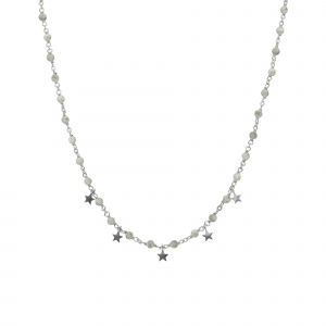 Collier Argent Rhodi&eacute; Pampilles &Eacute;toiles Et Pierres Labradorite - Neuf