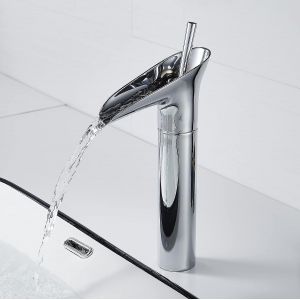 Robinet de lavabo, mitigeur cascade pour salle de bain, mitigeur de lavabo réglable eau chaude et eau froide, laiton chromé - Neuf