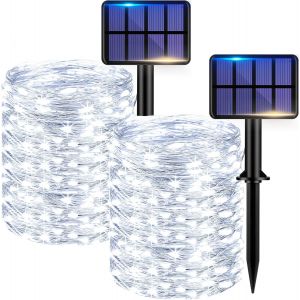 KAL-Guirlande Solaire Exterieur [Lot De 2], 22M 220Led Lumineuse Extérieur, 8 Modes Étanche Lumiere Solaire Pour Jardin Arbre Terrasse Mariage Noël Cour Maison Fête Décoration Blanc Froid - Neuf
