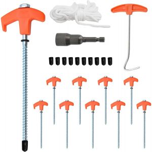 Eryi-25 Sets Of Threaded Rotating Tent Piles-10 Stainless Steel Nails (20cm), 2 X 3m Ropes, Outdoor Camping Accessories, Used For Forest, Grassland And Sandy Bottom, With Storage Box - Neuf