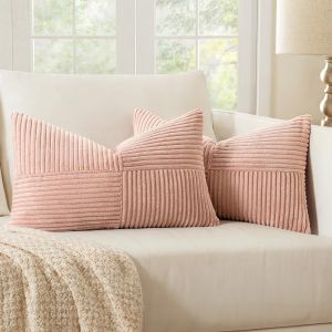 Eryi-Lot De 2 Housse Coussin En Velours Côtelé 30x50cm Rose Housse De Coussin Decoratif Coussin De Canapé Moderne Doux Déco Coussin De Canapé - Neuf