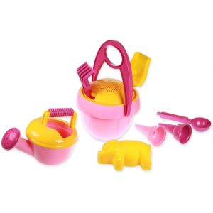 MDY-Lena 05421 - Set de Jeu de Sable Happy Sand Fille, avec 10 pi¿¿ces, pour Enfants ¿¿ partir de 2 Ans, avec Seau, Tamis, Pelle, rateau, arrosoir, cuill¿¿re ¿¿ Glace, 2 Cornets ¿¿ Glace et 2 Petits - Neuf