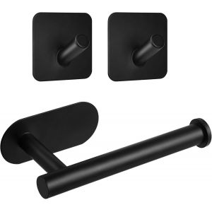 Lot de 3 porte-rouleaux de papier toilette en acier inoxydable noir à fixation murale, autocollants, sans perçage, pour salle de bain et cuisine - Neuf