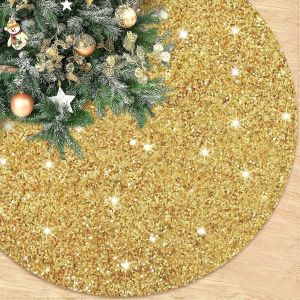 Jupe de sapin &agrave; paillettes dor&eacute;es de 91 cm (36 pouces), tissu paillet&eacute;, tapis de sapin de No&euml;l, jupe de sapin scintillante pour sapin artificiel, No&euml;l et Halloween - Neuf