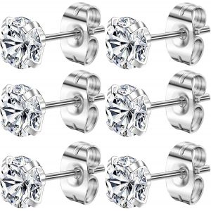 Tianyi-6 Paires Boucle D'oreille Femme Homme, Boucle D'oreille Acier Inoxydable, Hypoallerg&eacute;nique Boucles D'oreilles Plaqu&eacute;es Or 14k, Boucle D'oreille Argent Or En Zirconium - Neuf