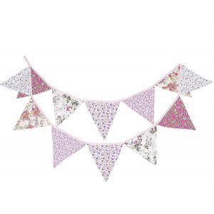Bannière de guirlande de fanion en coton floral rose pour les filles Shabby Chic mariage décoration d'anniversaire - Neuf