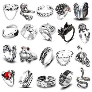 (A) Lot De 20 Bagues Vintage Punk Pour Hommes Et Femmes, Motif Pieuvre, Serpent, Dragon, R&eacute;glables, Ouvertes, Empilables, Style Boh&egrave;me - Neuf