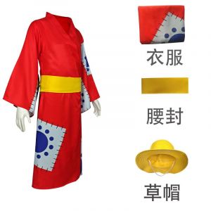 One Piece Wano Country Cos Luffy Kimono Chapeau De Paille Membre Capitaine Cosplay Costume Homme Yukata Japo - Neuf