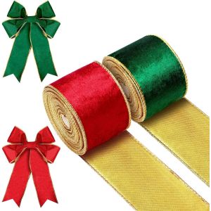Rouleaux De Velours De No&euml;l Ruban (Vert, Rouge, 6.4 Cm X 6 M&egrave;tres) De No&euml;l Ruban De Velours Filaire Ruban De No&euml;l Emballage Ruban De Tissu De L'artisanat Ruban Pour Faire Des Arcs De No&euml;l - Neuf