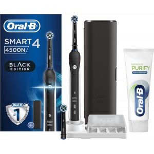 Kyaoayo-À Dents Électrique Rechargeable Intelligente 4 4500 Crossaction, Noir, 3 Modes De Bros , 2 Têtes, Étui De Voyage Premium + Dentifrice Gencives Purify Nettoyage En Profondeur - Neuf