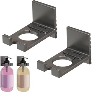 KAL-Porte Gel Douche, Sans Perçage Support Mural Pour Pompe À Main, Réglable Support Distributeur De Shampooing, Universel Porte Savon Douche À Suspendre, Pour À La Plupart Des Bouteilles(2 Pièces) - Neuf