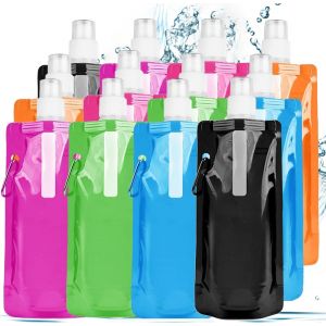 Lot De 12 Bouteilles D'eau Pliables De 500 Ml,Bouteilles D'eau Pliables,Sacs À Eau Pliables Portables,Bouteilles D'eau Pliables Et Flexibles,Gourde - Neuf