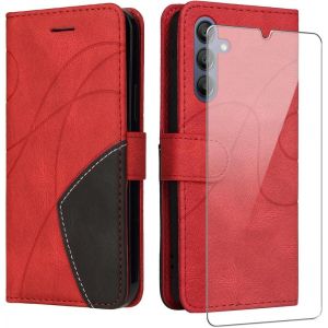 KAL-Coque Pour Samsung Galaxy A16 5G/4G Avec 1 Pi&egrave;ces Protection &Eacute;cran En Verre Tremp&eacute;, Couleur Combinaison Pu Cuir Flip Portefeuille Housse &Eacute;tui Pour Samsung Galaxy A16 5G/4G - Rose - Neuf